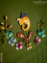 Ganesha With Small Flowers - Wl0364 Metal Decor Hanging