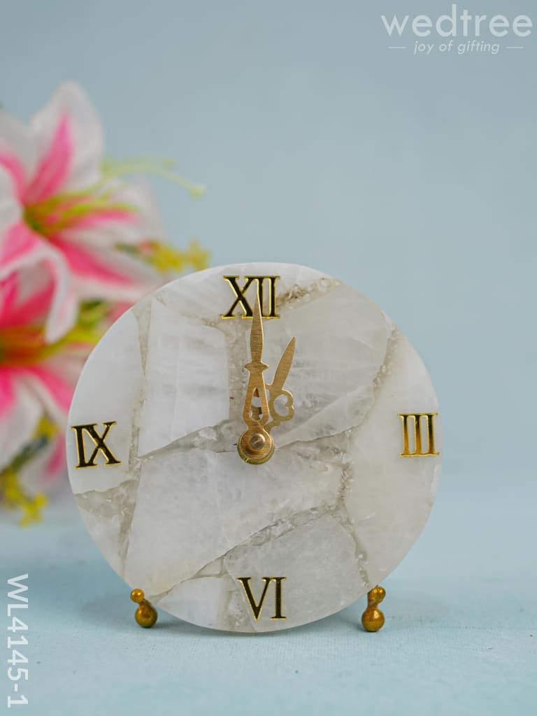 Gem Stone Table Clock With Stand - White Quartz Wl4145-1 Utility Return Gifts