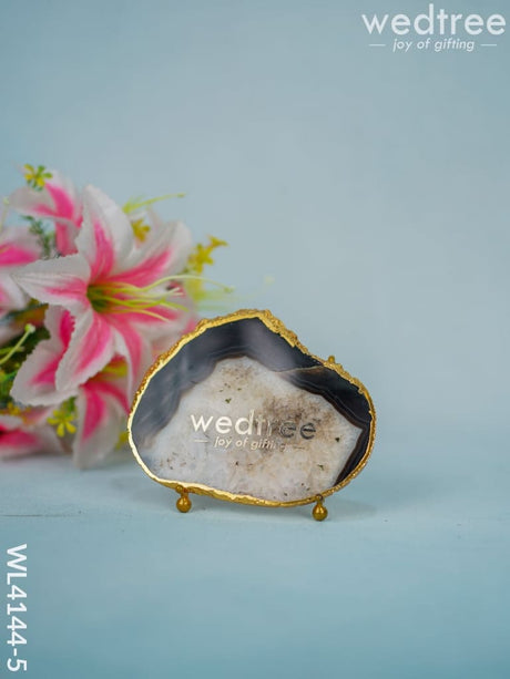 Gemstone Agate Slice With Gold Electroplated Border - White Agate Wl4144 Black Desk Organisers