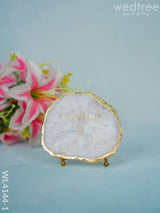 Gem Stone Gold Edge Coasters With Stand - White Agate-Wl4144-1 Crystal Gifts