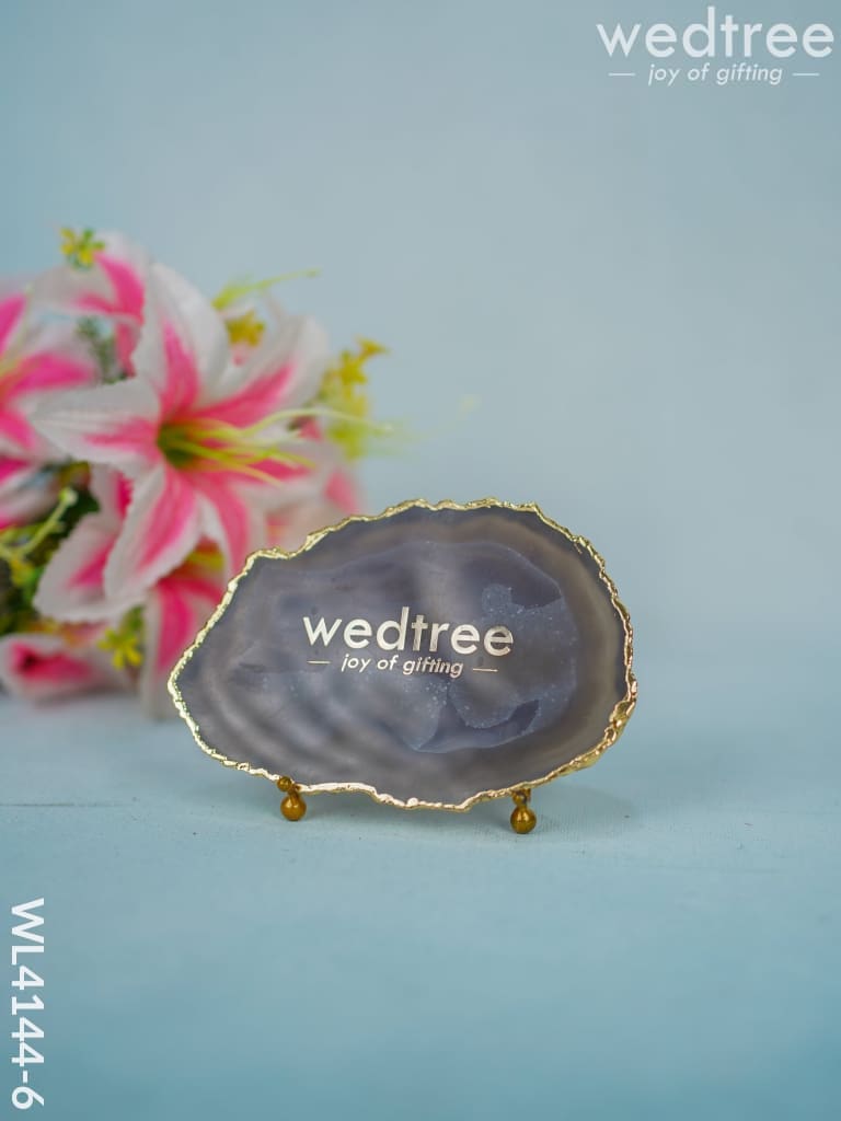 Gemstone Agate Slice With Gold Electroplated Border - White Agate Wl4144 Grey Desk Organisers