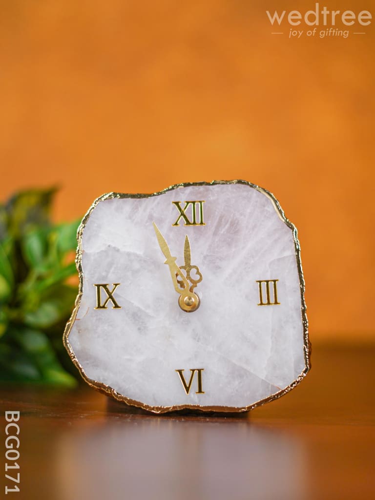 Gemstone Electroplated Gold Edge Table Clock - Grey Bcg0171 Give-Aways