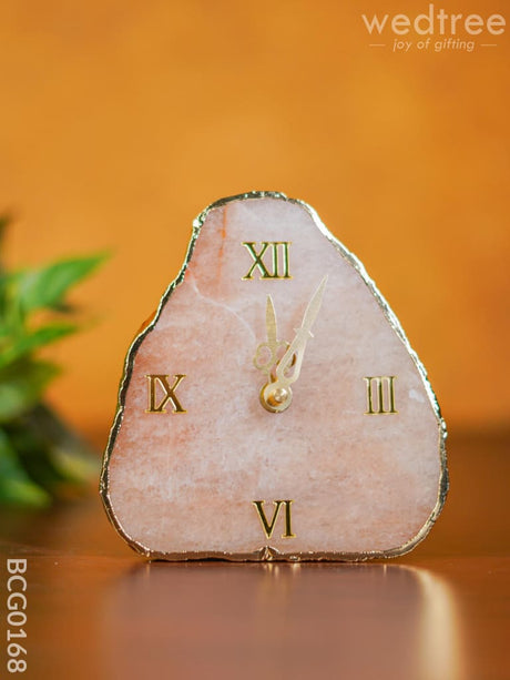 Gemstone Electroplated Gold Edge Table Clock - Pink Bcg0168