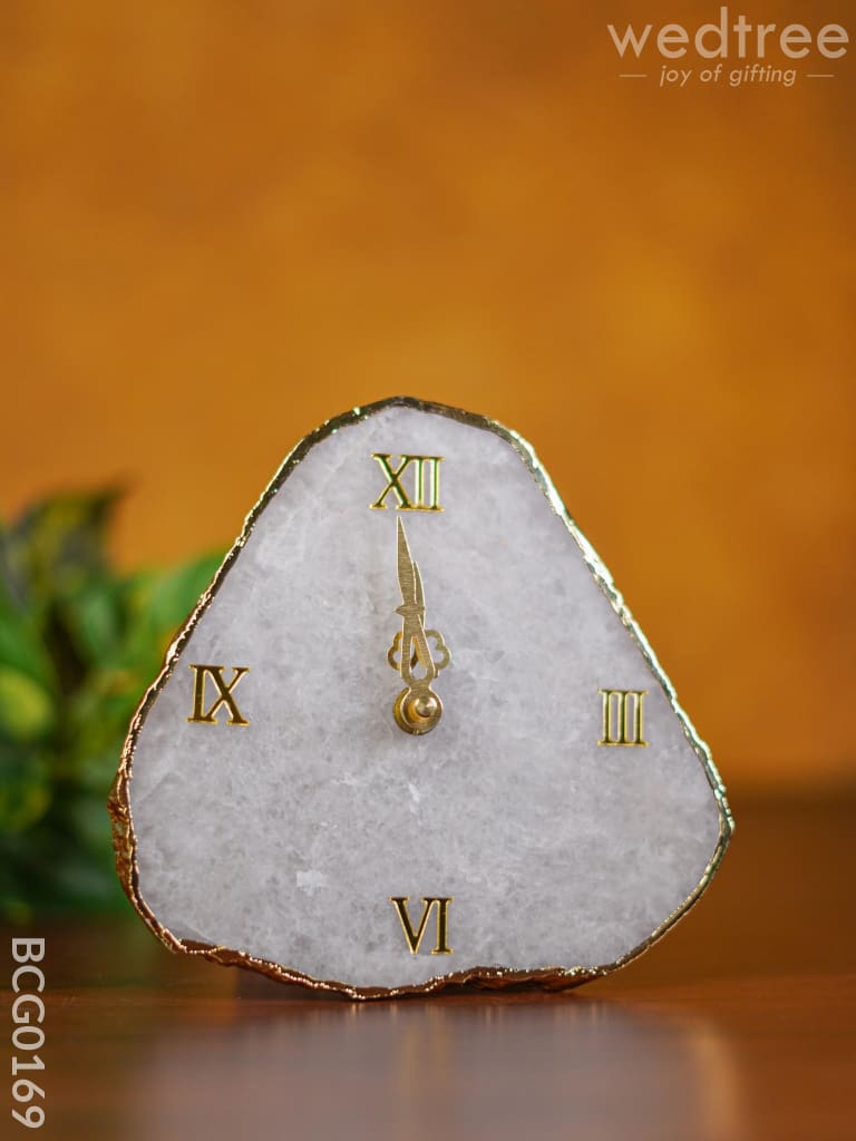 Gemstone Electroplated Gold Edge Table Clock - White Bcg0169