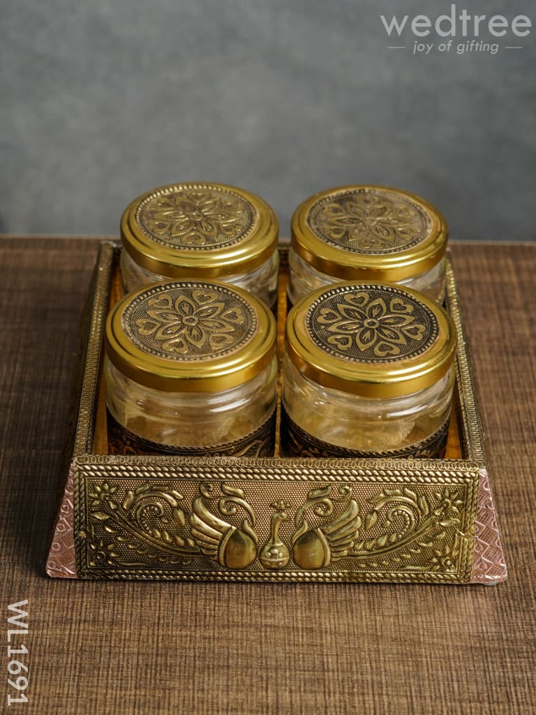 German Oxidised Dry Fruit Box - 4 Jar (7X7) Wl1691