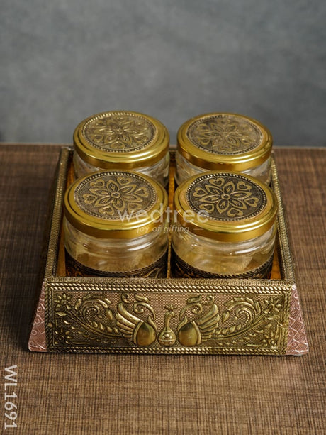 German Oxidised Dry Fruit Box - 4 Jar (7X7) Wl1691