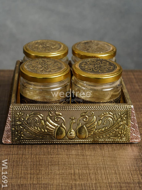 German Oxidised Dry Fruit Box - 4 Jar (7X7) Wl1691