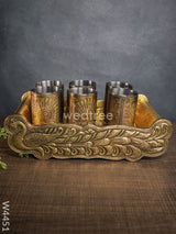 German Oxidised Tray With 6 Glass - W4451 Meenakari Trays & Tray Sets