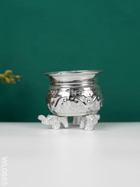 German Silver 1 Cup Kumkum Bowl With Elephant In The Bottom - Wl0865 Pooja Utility