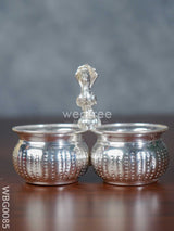 German Silver 2 Cups Kumkum Holder With Floral Design And Peacock On The Top - Wbg0085 Holders