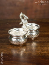 German Silver 2 Cups Kumkum Holder With Floral Design And Peacock On The Top - Wbg0085 Holders