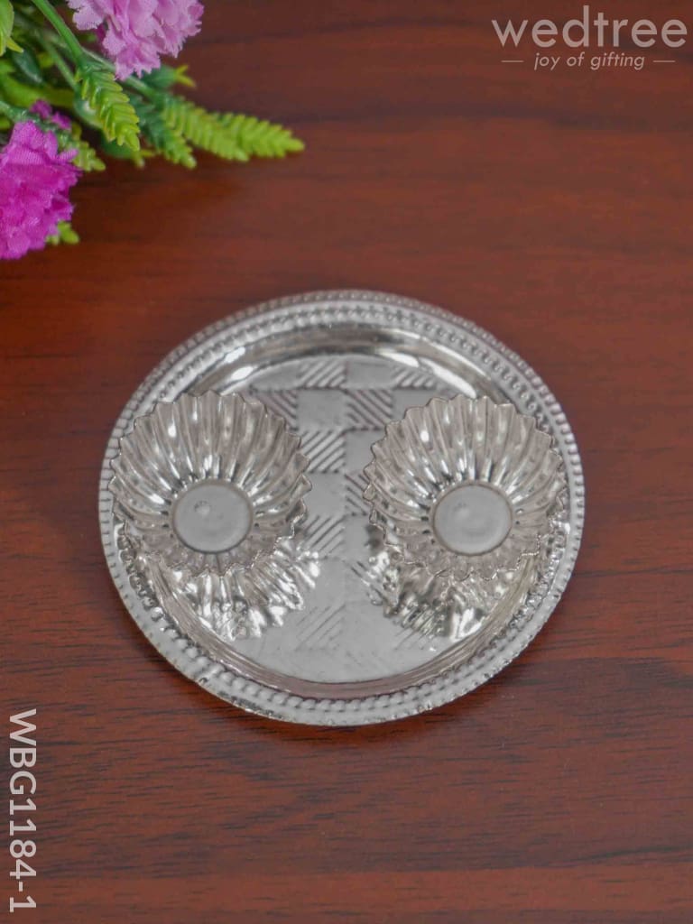 German Silver 2 Cups Kumkum Holder With Round Base - Wbg1184-1 Holders