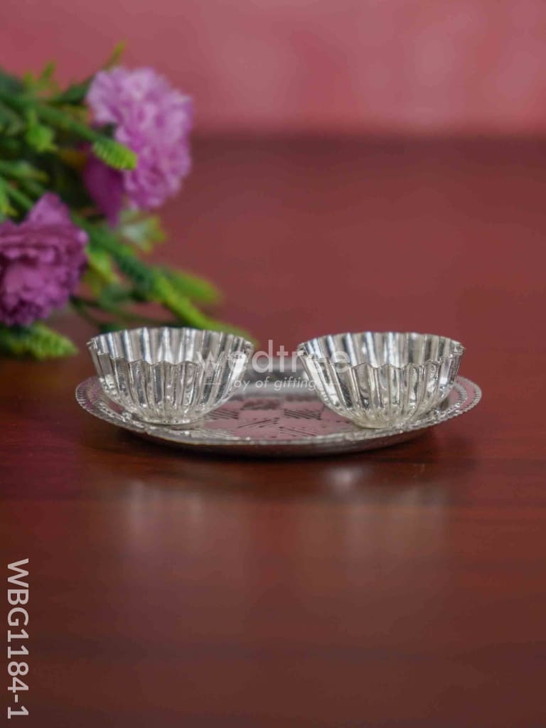 German Silver 2 Cups Kumkum Holder With Round Base - Wbg1184-1 Holders