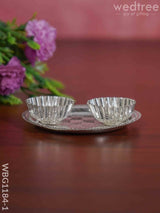 German Silver 2 Cups Kumkum Holder With Round Base - Wbg1184-1 Holders