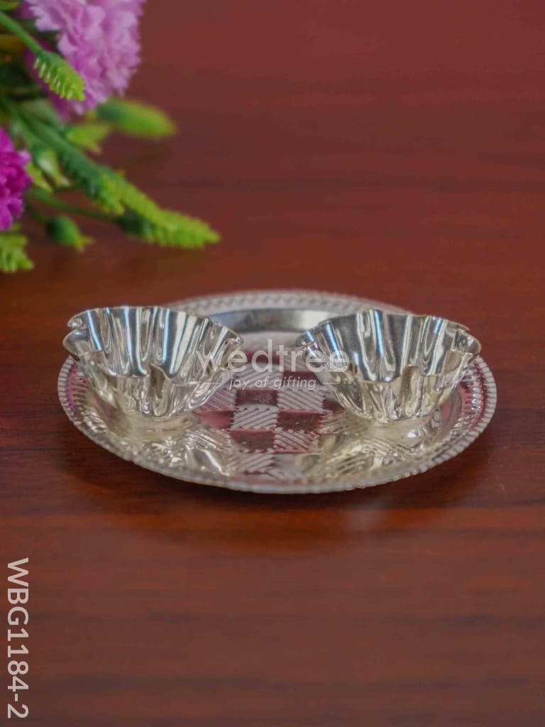 German Silver 2 Cups Kumkum Holder With Round Base - Wbg1184-2 Holders