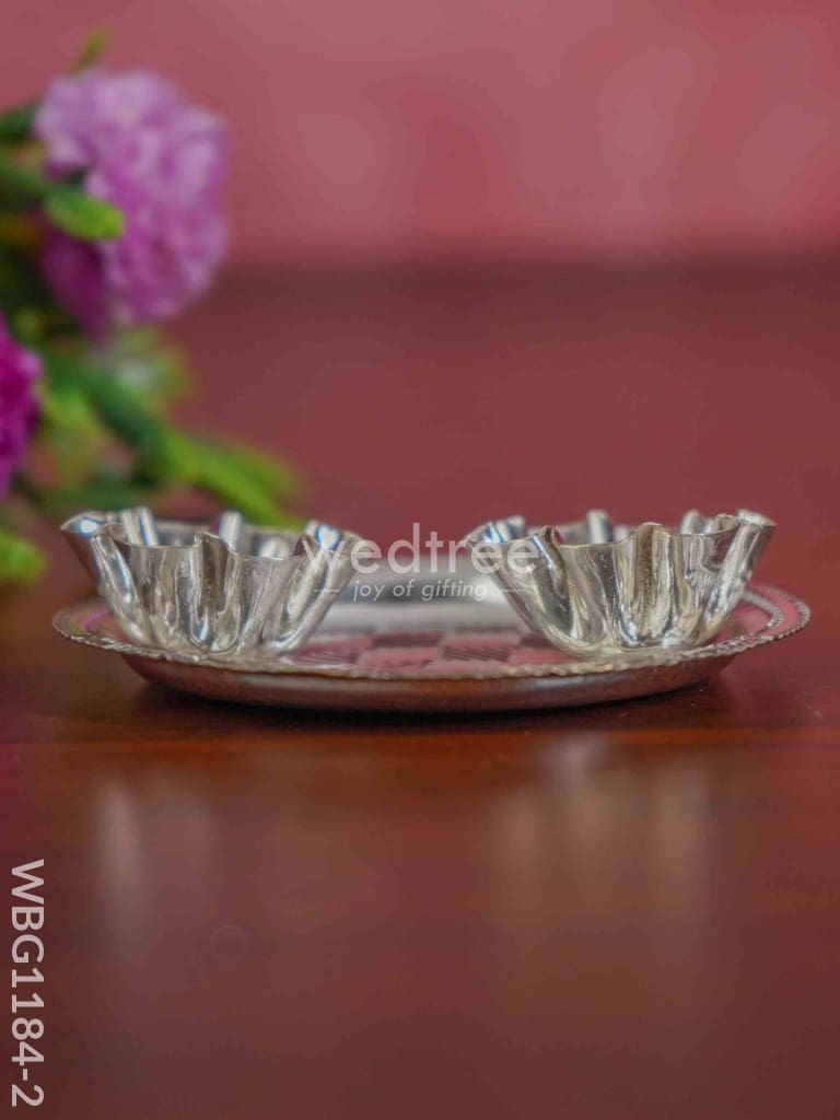 German Silver 2 Cups Kumkum Holder With Round Base - Wbg1184-2 Holders