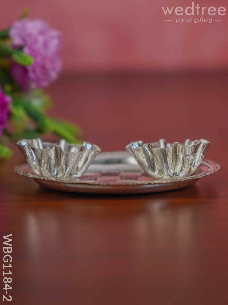 German Silver 2 Cups Kumkum Holder With Round Base - Wbg1184-2 Holders