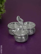 German Silver 3 Cup Peacock Kumkum Holder - Wl0864 Pooja Utility