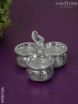 German Silver 3 Cup Peacock Kumkum Holder - Wl0864 Pooja Utility