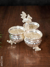 German Silver 3 Cups Kumkum Holder - Wl2249 Silver Pooja Utility