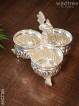 German Silver 3 Cups Kumkum Holder - Wl2249 Silver Pooja Utility