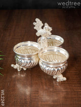 German Silver 3 Cups Kumkum Holder - Wl2249 Silver Pooja Utility