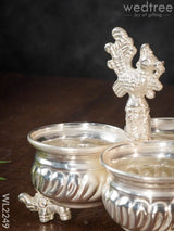 German Silver 3 Cups Kumkum Holder - Wl2249 Silver Pooja Utility