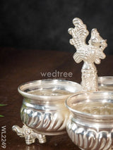 German Silver 3 Cups Kumkum Holder - Wl2249 Silver Pooja Utility