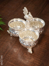 German Silver 3 Cups Kumkum Holder - Wl2249 Silver Pooja Utility