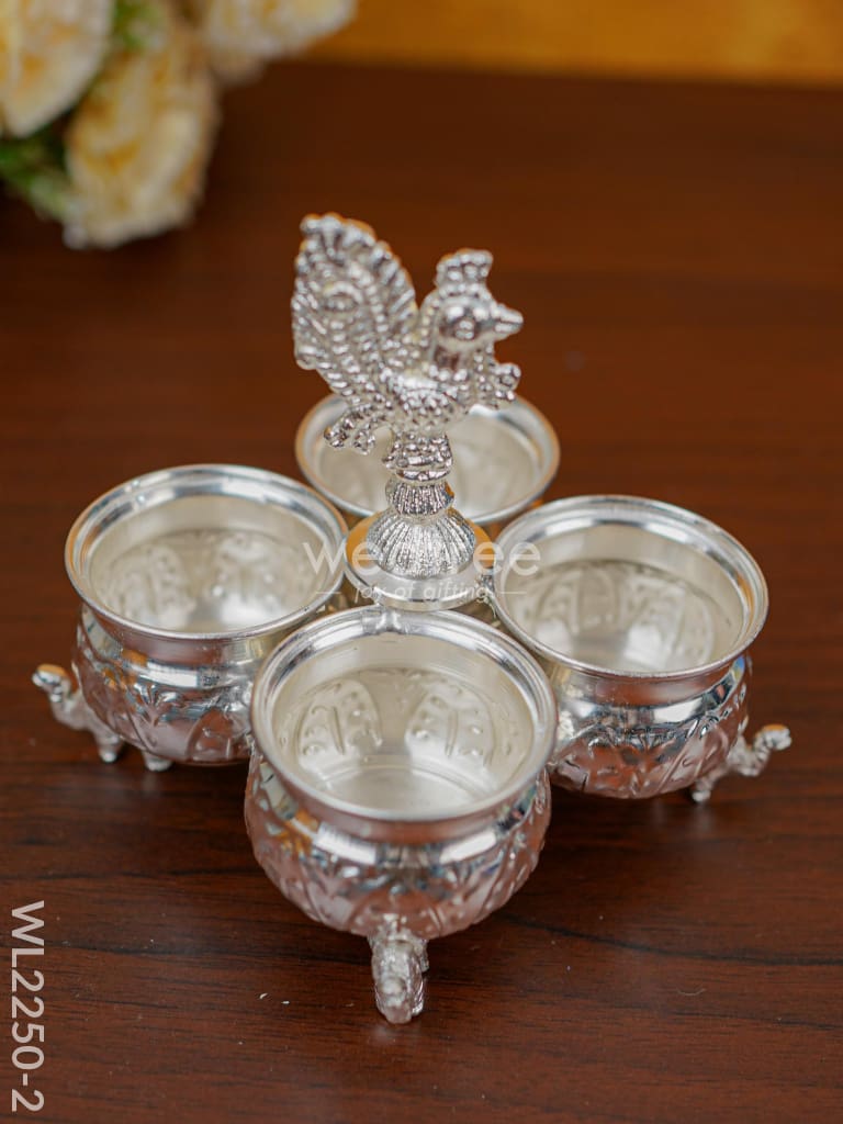 German Silver 4 Cup Kumkum Holder - Wl2250 2 Inch Pooja Utility