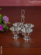 German Silver 4 Cup Kumkum Holder - Wl3591 Pooja Utility