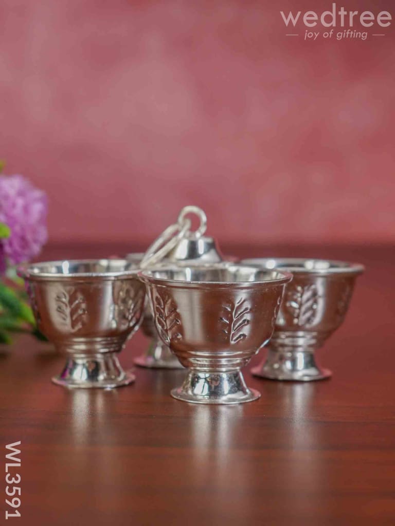 German Silver 4 Cup Kumkum Holder - Wl3591 Pooja Utility