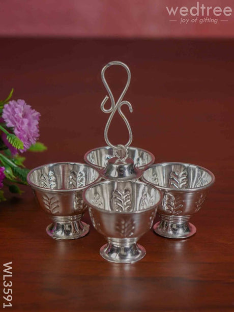 German Silver 4 Cup Kumkum Holder - Wl3591 Pooja Utility