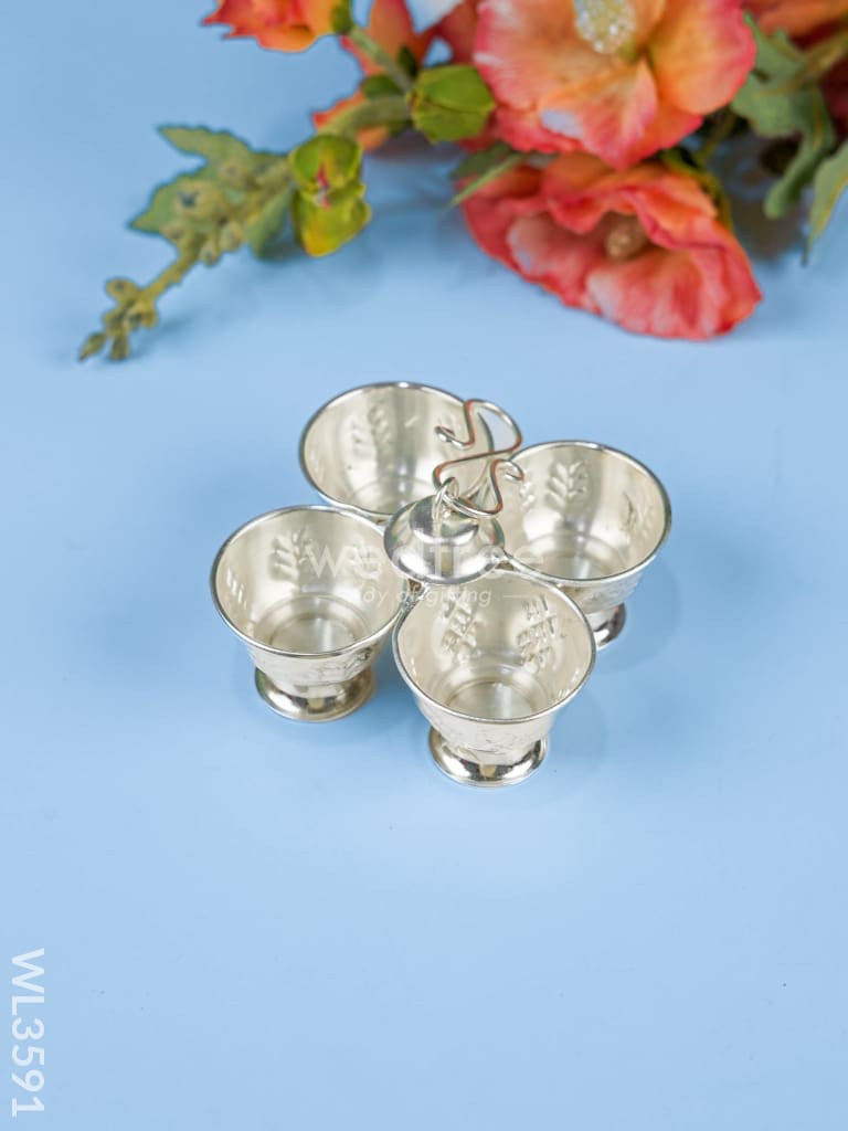 German Silver 4 Cup Kumkum Holder - Wl3591 Pooja Utility