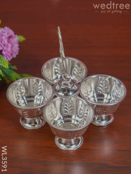 German Silver 4 Cup Kumkum Holder - Wl3591 Pooja Utility