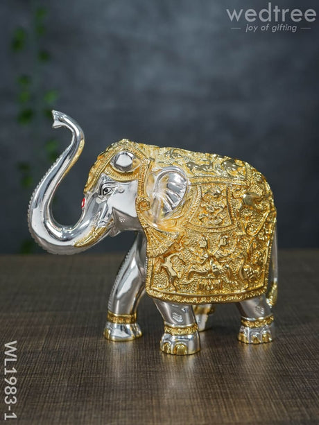 German Silver 6.5 Inches Elephant - Wl1983 Gold With Wl1983-1 Figurines