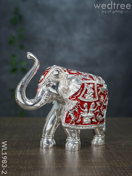 German Silver 6.5 Inches Elephant - Wl1983 Red With Wl1983-2 Figurines