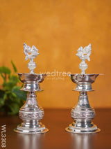 German Silver Annapakshi Kuthu Vilaku - 7.5 Inch Set Of 2 Wl3308 Diyas