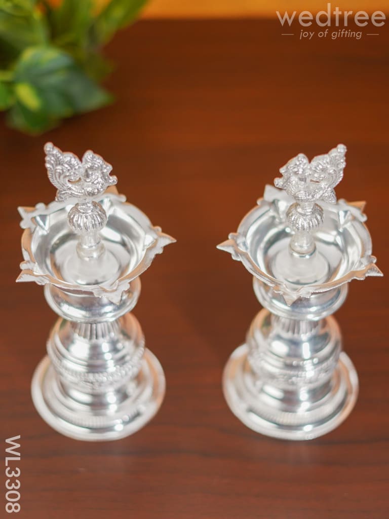 German Silver Annapakshi Kuthu Vilaku - 7.5 Inch Set Of 2 Wl3308 Diyas