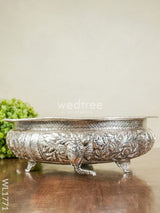 German Silver Antique Elephant Urli Wiith Tri-Stand - 14 Inch Wl1771