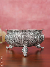 German Silver Antique Floral Urli With Elephant Stand - 8.5 Inch Wl1217