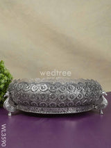 German Silver Antique Floral Urli With Peacock Stand - 11 Inch Wl3590