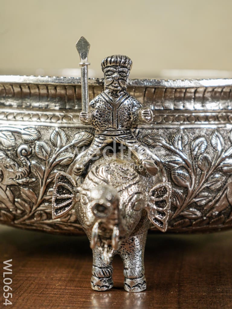 German Silver Antique Urli With Elephant Stand - 14 Inch Wl0654