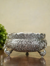 German Silver Antique Urli With Peacock Stand - 8 Inch Wl0638