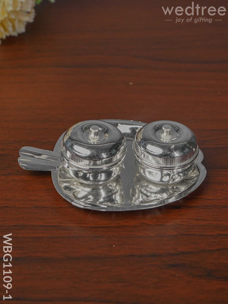 German Silver Apple Shaped 2 Kumkum Holder - Wbg1109-1 Holders