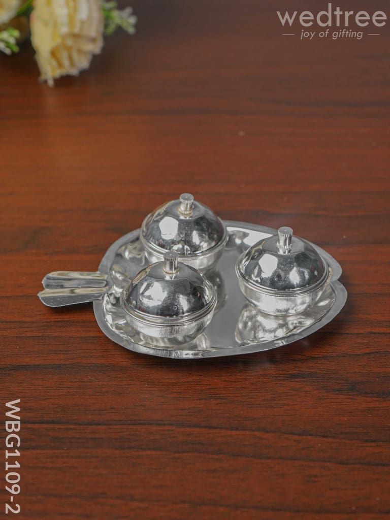 German Silver Apple Shaped 3 Kumkum Holder - Wbg1109-2 Holders