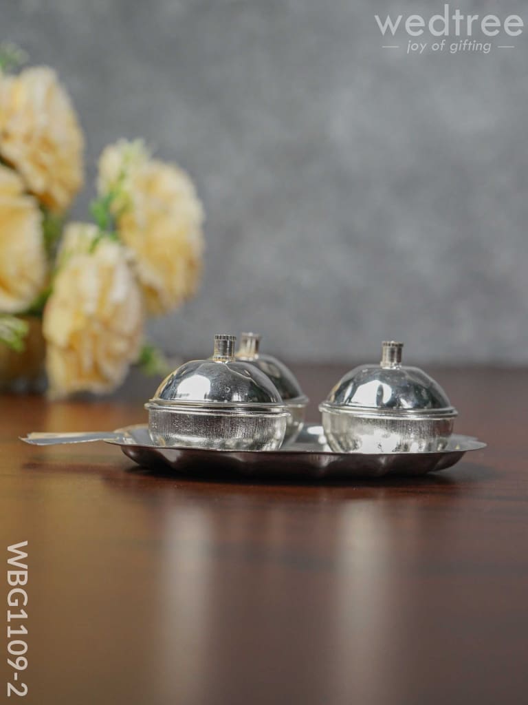 German Silver Apple Shaped 3 Kumkum Holder - Wbg1109-2 Holders