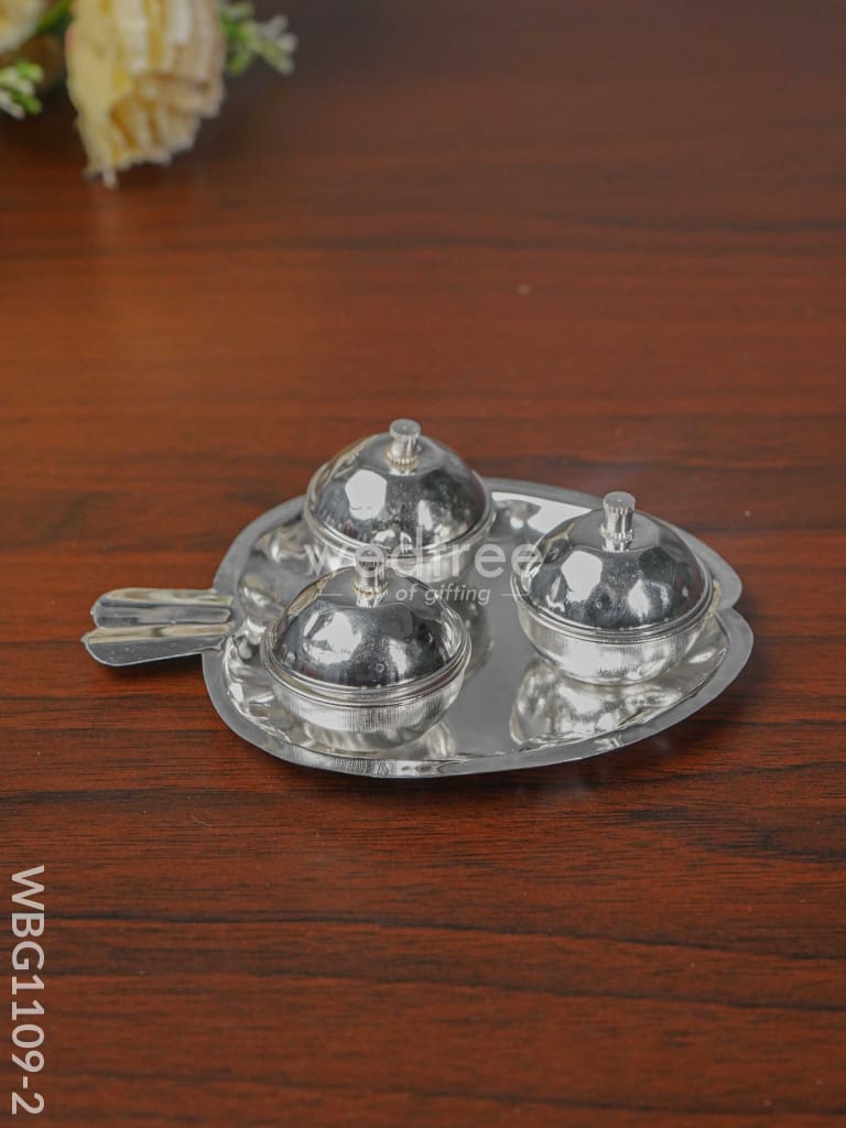 German Silver Apple Shaped 3 Kumkum Holder - Wbg1109-2 Holders