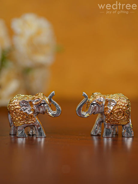 German Silver - Baby Elephant 1.5 Inch (Set Of 2) Wl1292 White With Gold Figurines