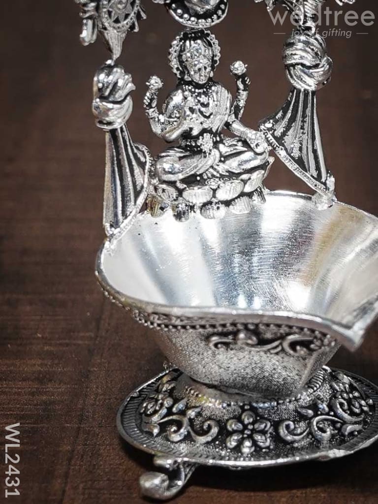 German Silver Balaji Lakshmi Diya (Antique Finish) - Wl2431 Silver Diyas